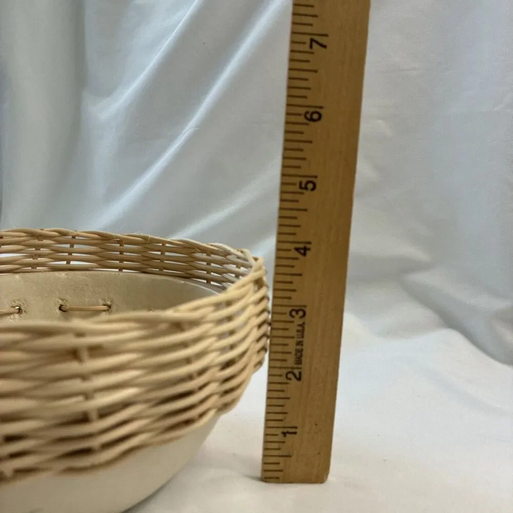 Mud Pie Ivory & Wicker Rattan Paper Mache Nesting Bowls Set/2 Cottage Farm Beach